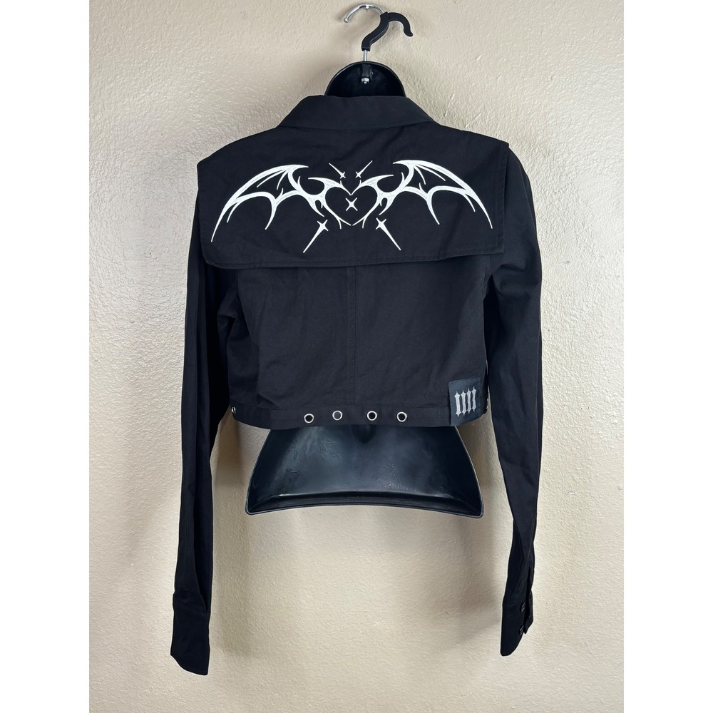 iiiiCLOTHING Foureyes Black Cropped Bat Wing Graphic Jacket Gothic E-Girl XS